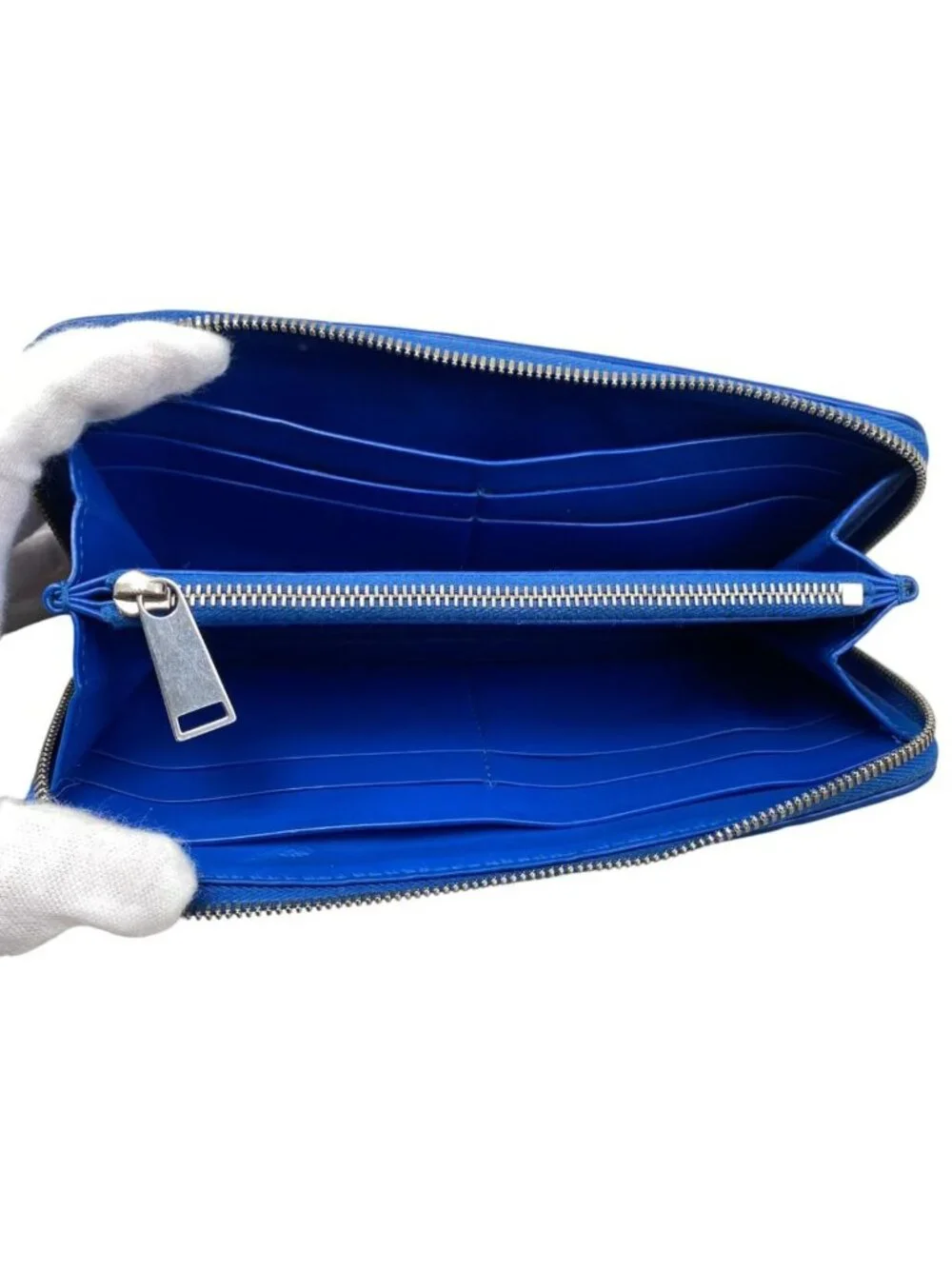 Bottega Veneta Wallet Maxi Intrecciato Cassette Zip Around Leather Blue